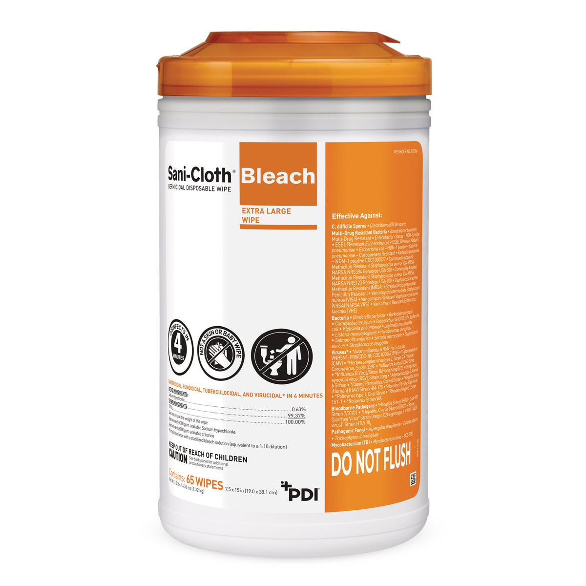 Sani-Cloth Surface Disinfectant Cleaner, 65 Wipes per Canister-Sani-Cloth Bleach Surface Disinfectant Cleaner Premoistened Germicidal Manual Pull Wipe 65 Count Canister Chlorine Scent NonSterile