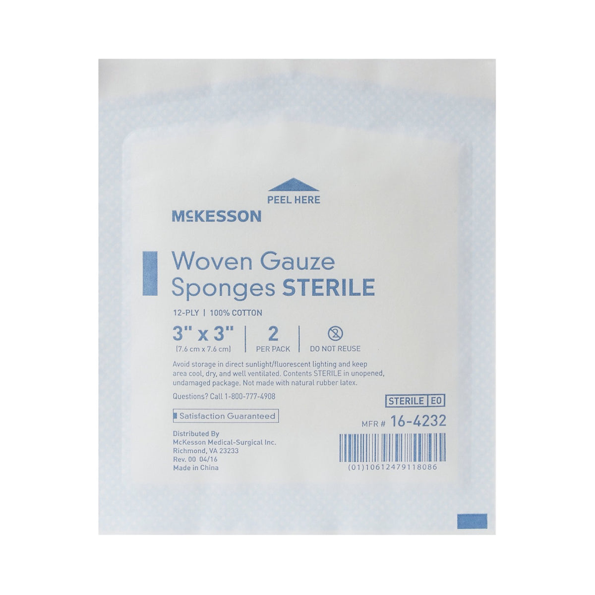 McKesson Sterile Gauze Sponge, 3 x 3 Inch, 12-Ply-Gauze Sponge McKesson 3 X 3 Inch 12-Ply Sterile 2 per Pack