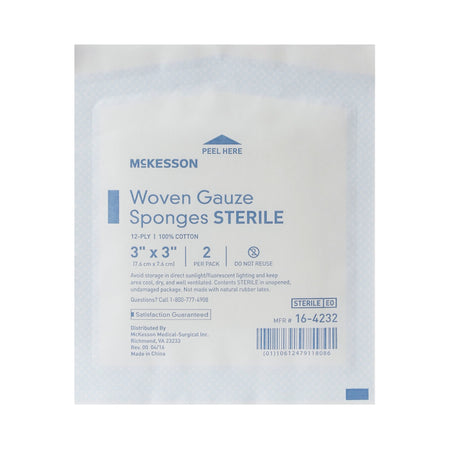 McKesson Sterile Gauze Sponge, 3 x 3 Inch, 12-Ply-Gauze Sponge McKesson 3 X 3 Inch 12-Ply Sterile 2 per Pack