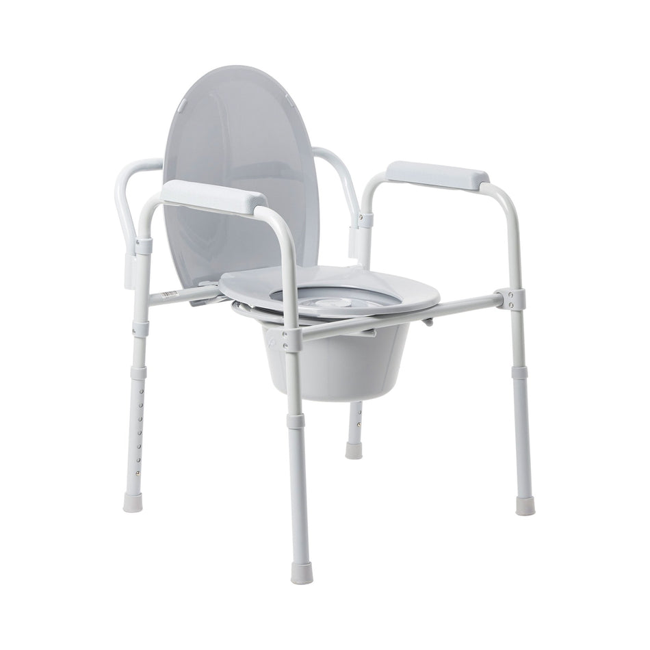 McKesson Folding Fixed Arm Steel Commode Chair, 15 21 Inch-3-in-1 Commode Chair McKesson Fixed Arms Steel Frame Back Bar 13-1/4 Inch Seat Width 350 lbs. Weight Capacity