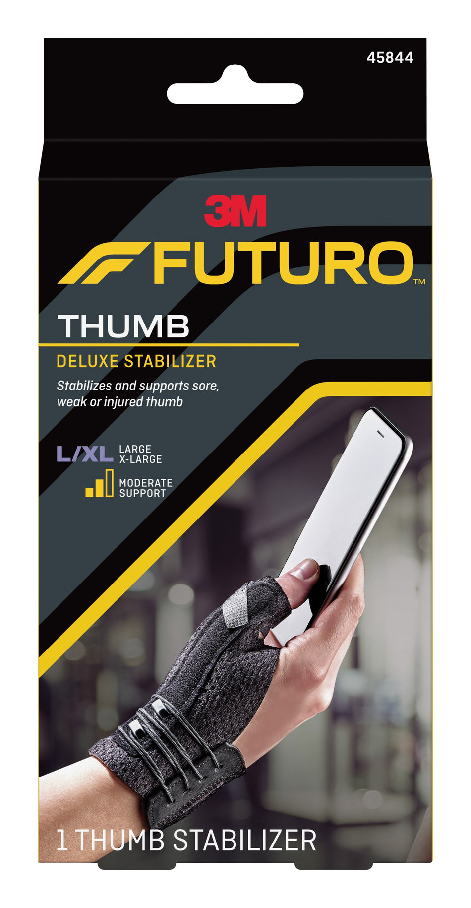 3M Futuro Deluxe Thumb Stabilizer, Large/Extra Large-Thumb Stabilizer 3M Futuro Deluxe Adult Large / X-Large Lacing System Left or Right Hand Black