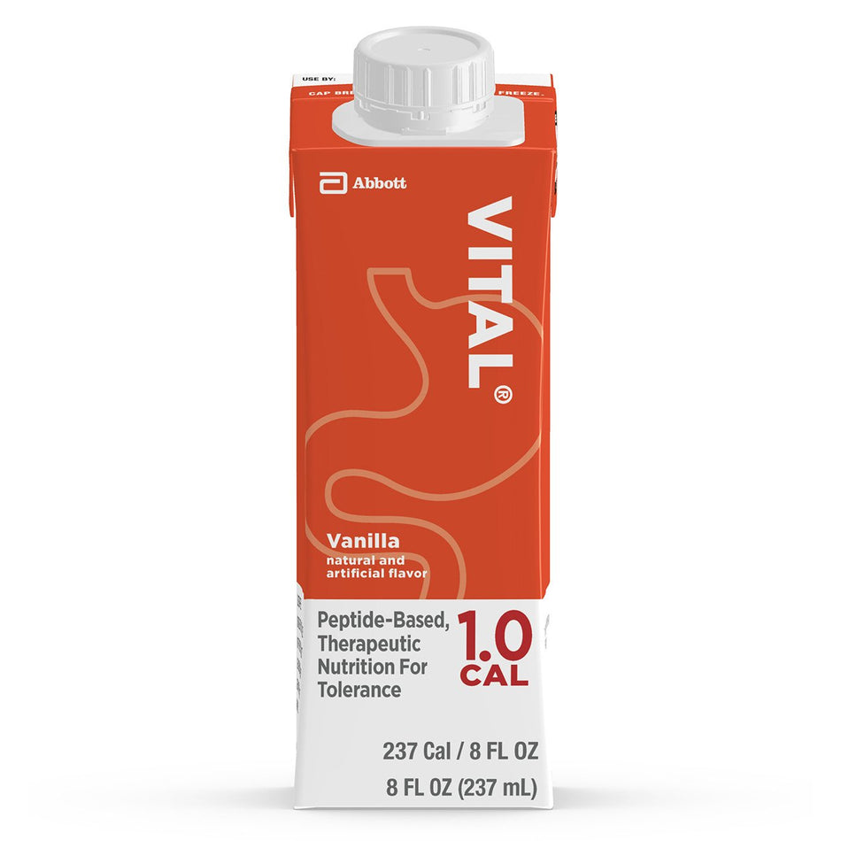 Vital 1.0 Cal Vanilla Peptide-Based Therapeutic Nutrition for Tolerance, 8-ounce carton-Oral Supplement Vital 1.0 Cal Vanilla Flavor Liquid 8 oz. Reclosable Carton