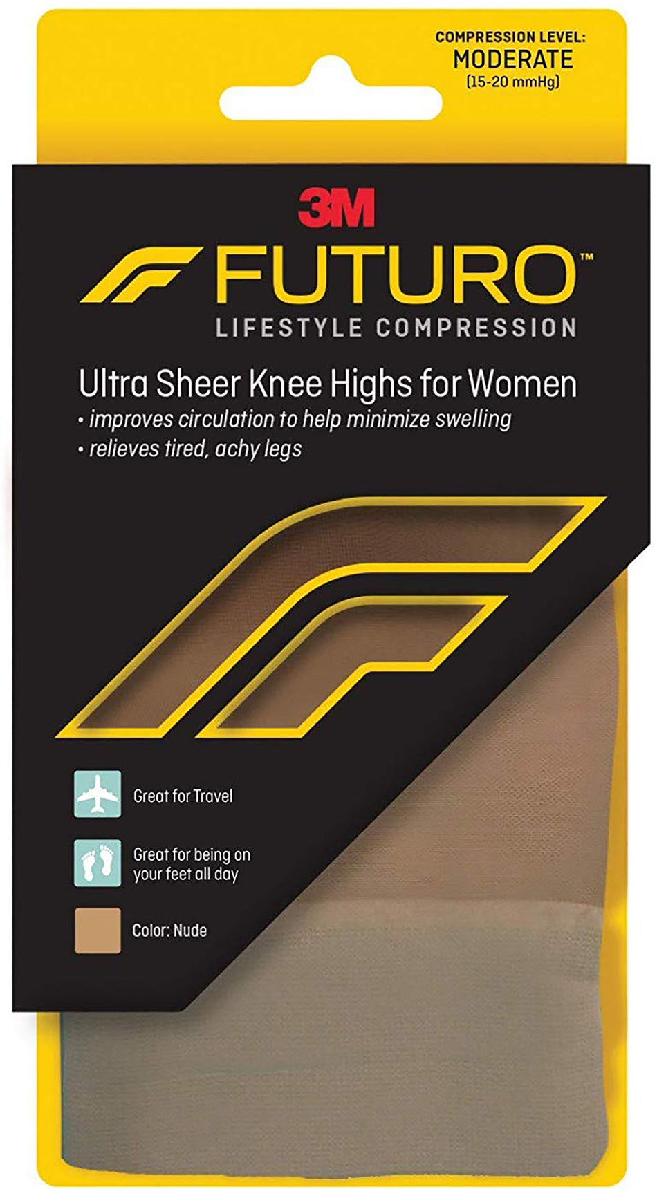 3M Futuro Lifestyle Compression Ultra Sheer Knee Highs for Women, Nude, Large-Compression Pantyhose 3M Futuro Ultra Sheer Knee High Large Nude Closed Toe