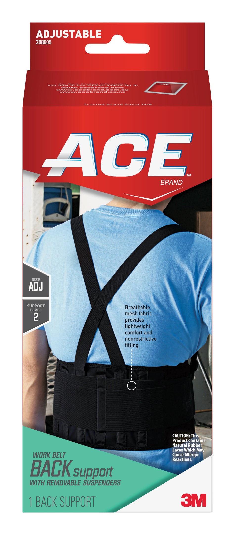 3M Ace Back Support Belt, Adjustable, One Size Fits Most-Occupational Back Support Ace One Size Fits Most Hook and Loop Closure Up to 48 Inch Waist Circumference 9 Inch Height Adult