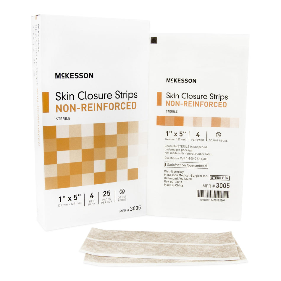 Skin Closure Strip McKesson 1 X 5 Inch Nonwoven Material Flexible Strip Tan