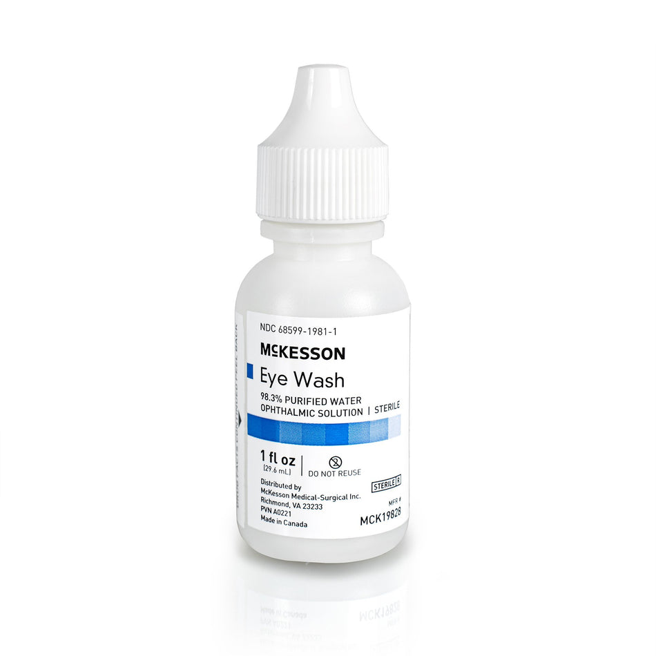 McKesson Eye Wash Solution, 1-ounce Squeeze Bottle-"Eye Wash Solution McKesson Active ingredient: 98.3% Purified Water Inactive ingredients: boric acid, sodium borate, sodium chloride 1 oz. Squeeze Bottle"