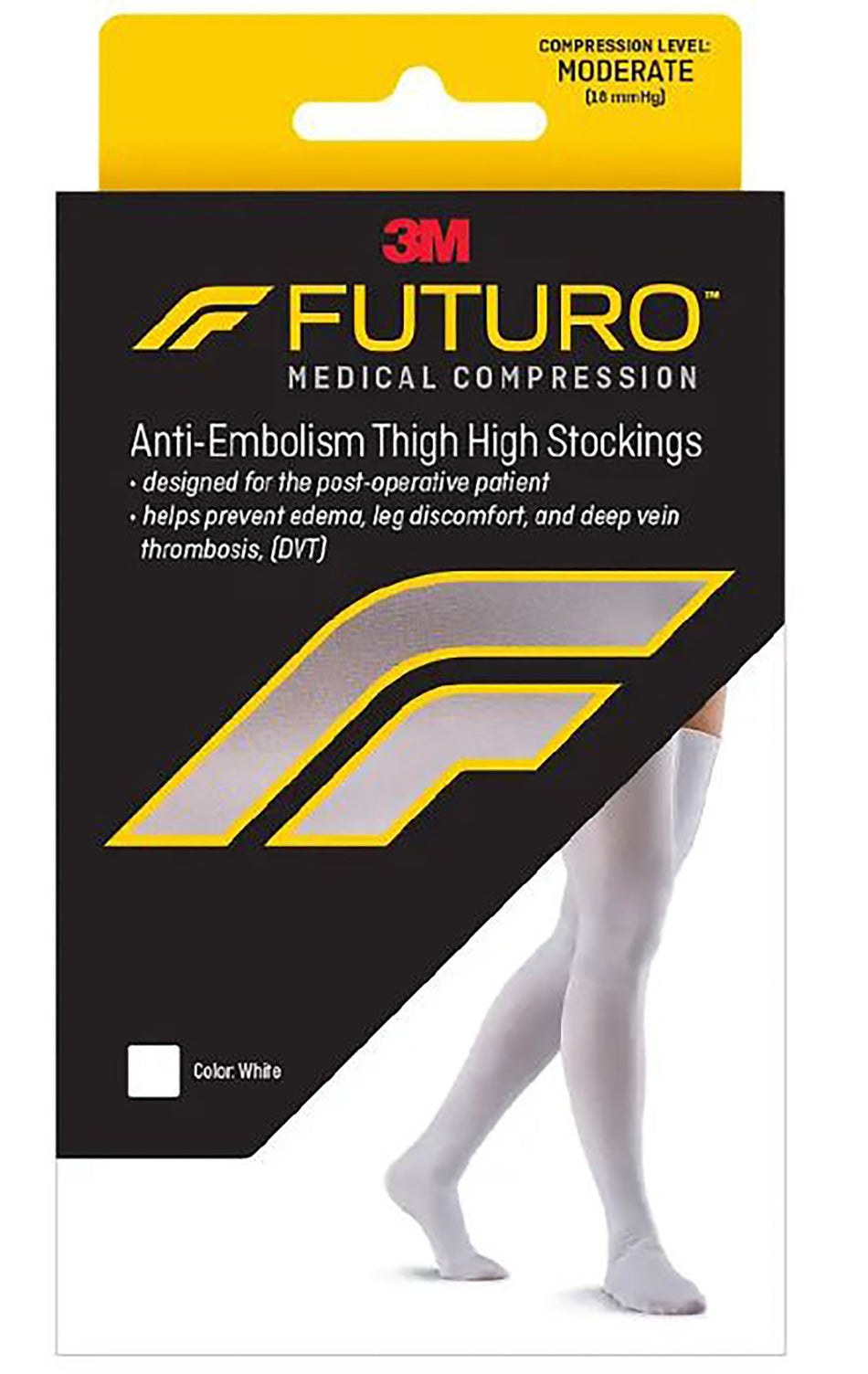 3M Futuro Anti-Embolism Thigh-Length Stockings, Moderate Compression, Thigh High, Medium/Regular, White, Closed Toe-Anti-embolism Stocking 3M Futuro Thigh High Medium / Regular White Closed Toe