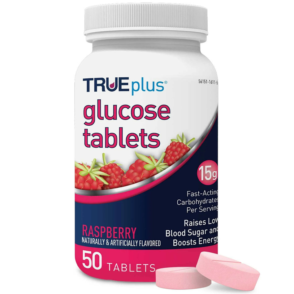 TRUEplus Raspberry Glucose Supplement-Glucose Supplement TRUEplus 50 per Bottle Chewable Tablet Raspberry Flavor