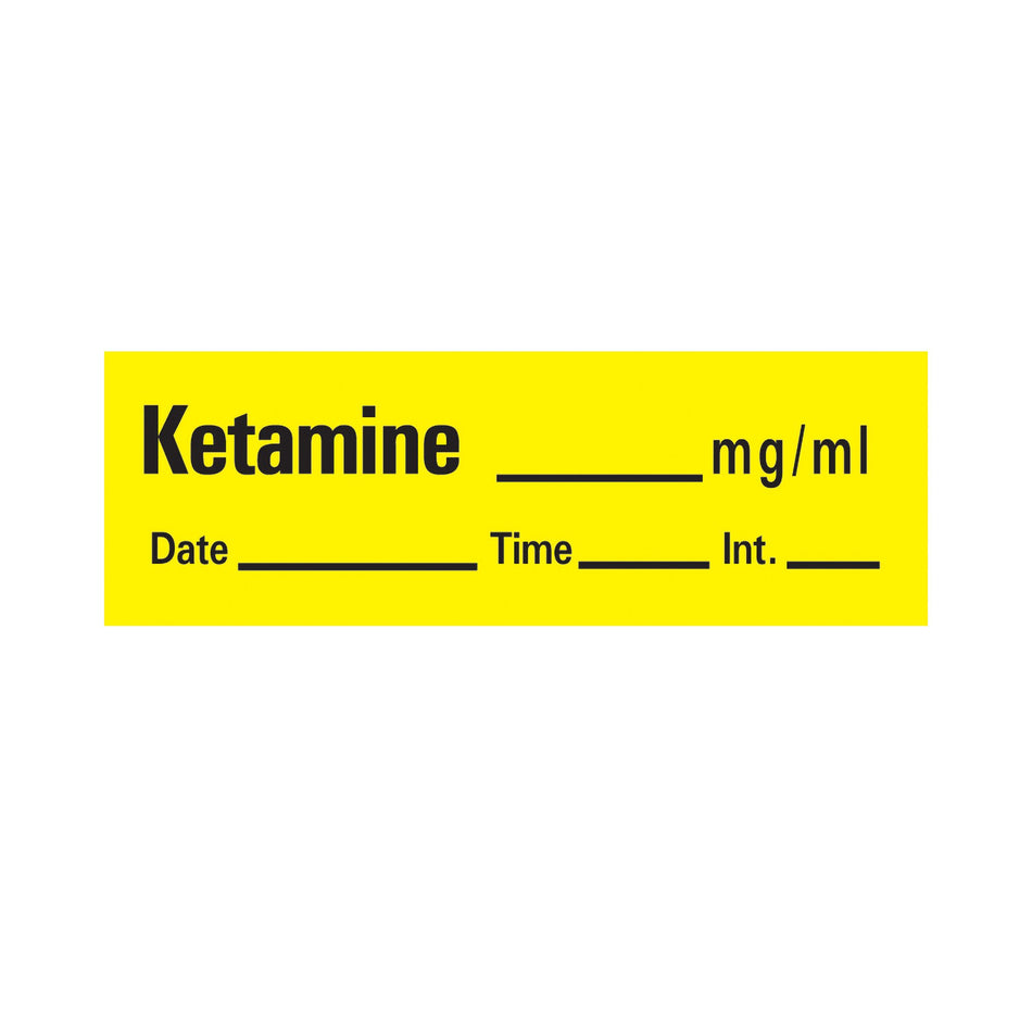 Timemed Pre-Printed Label, Ketamine_mg/mL Date_Time_Int-Drug Label Timemed Anesthesia Label Tape Ketamine_mg/mL Date_Time_Int Yellow 1/2 X 1-1/2 Inch