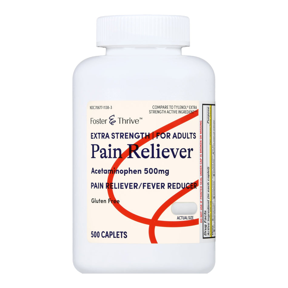 Foster & Thrive Extra Strength Pain Reliever Acetaminophen 500 mg Caplets-Pain Relief Foster & Thrive 500 mg Strength Acetaminophen Caplet 500 per Bottle