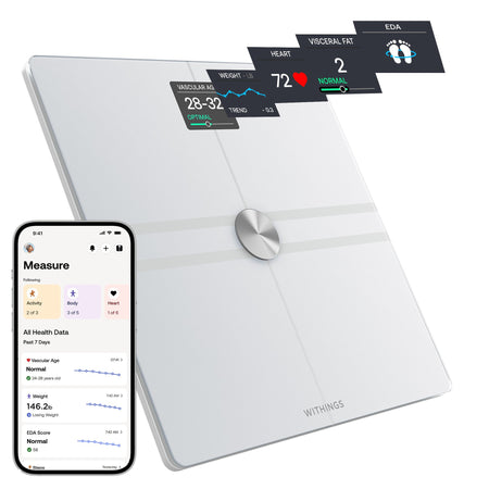 Withings Body Comp Wifi Smart Scale, White-Total Body Composition Analyzer Step On Withings Digital Display 5 -> 200kg (9 -> 440lb) White