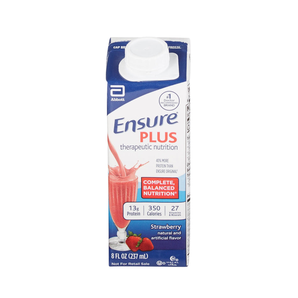 Ensure Plus Therapeutic Nutrition, Strawberry, 8-ounce carton-Oral Supplement Ensure Plus Therapeutic Nutrition Strawberry Flavor Liquid 8 oz. Reclosable Carton