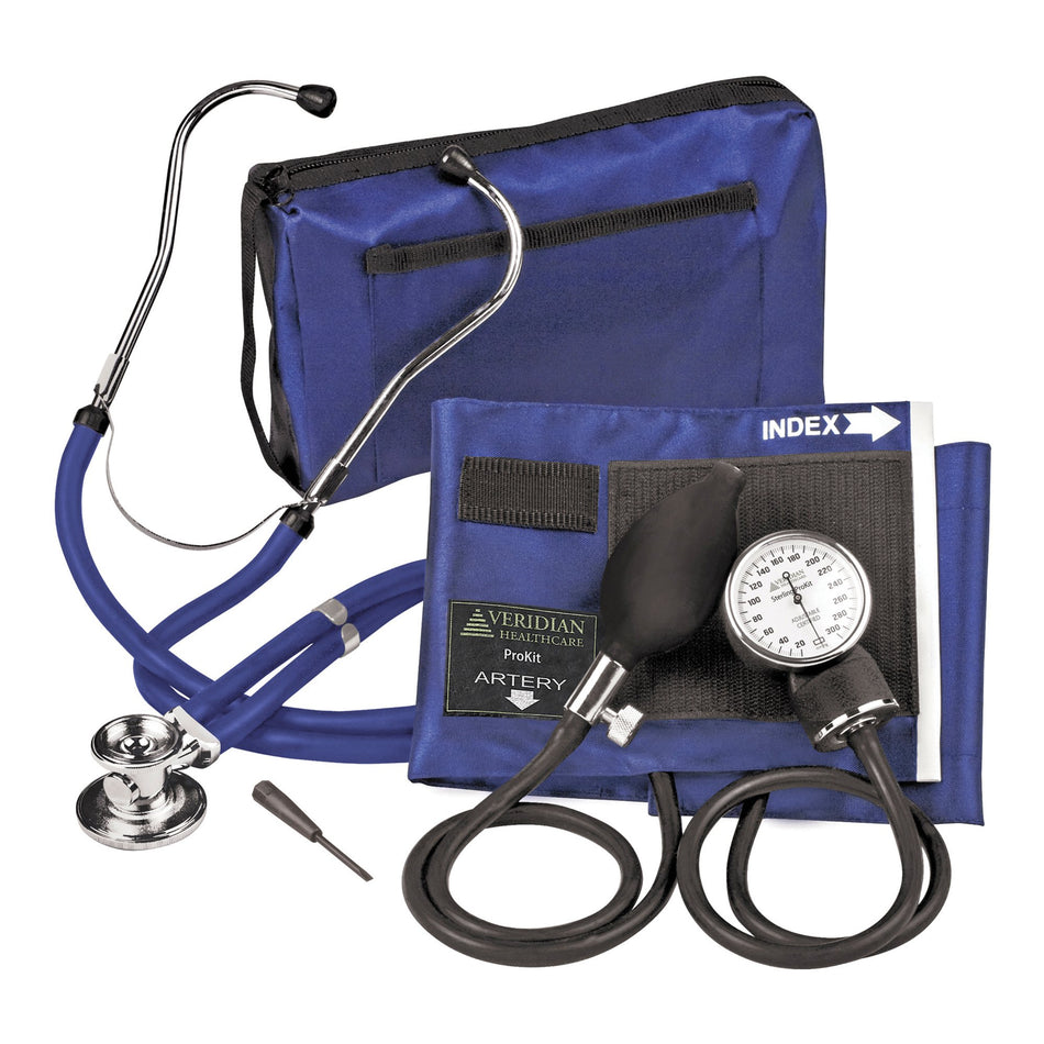 Sterling Series ProKit Aneroid Sphygmomanometer with Stethoscope, Royal Blue-Reusable Aneroid / Stethoscope Set Veridian 27.9 to 41.6 cm Adult Cuff Dual Head General Exam Stethoscope
