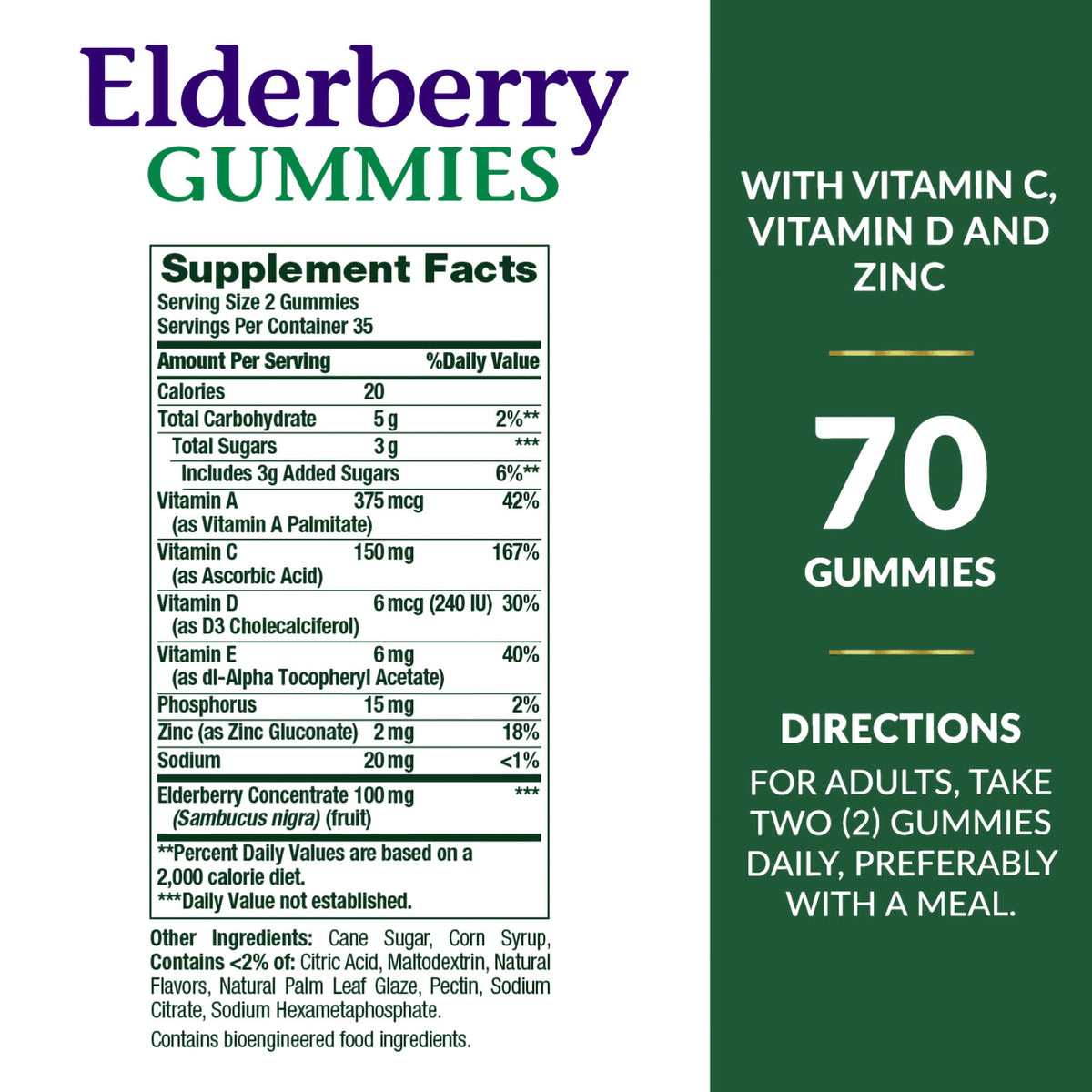 Nature's Bounty Elderberry Gummies-Herbal Supplement Nature's Bounty Elderberry Gummy 70 per Bottle