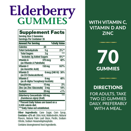 Nature's Bounty Elderberry Gummies-Herbal Supplement Nature's Bounty Elderberry Gummy 70 per Bottle