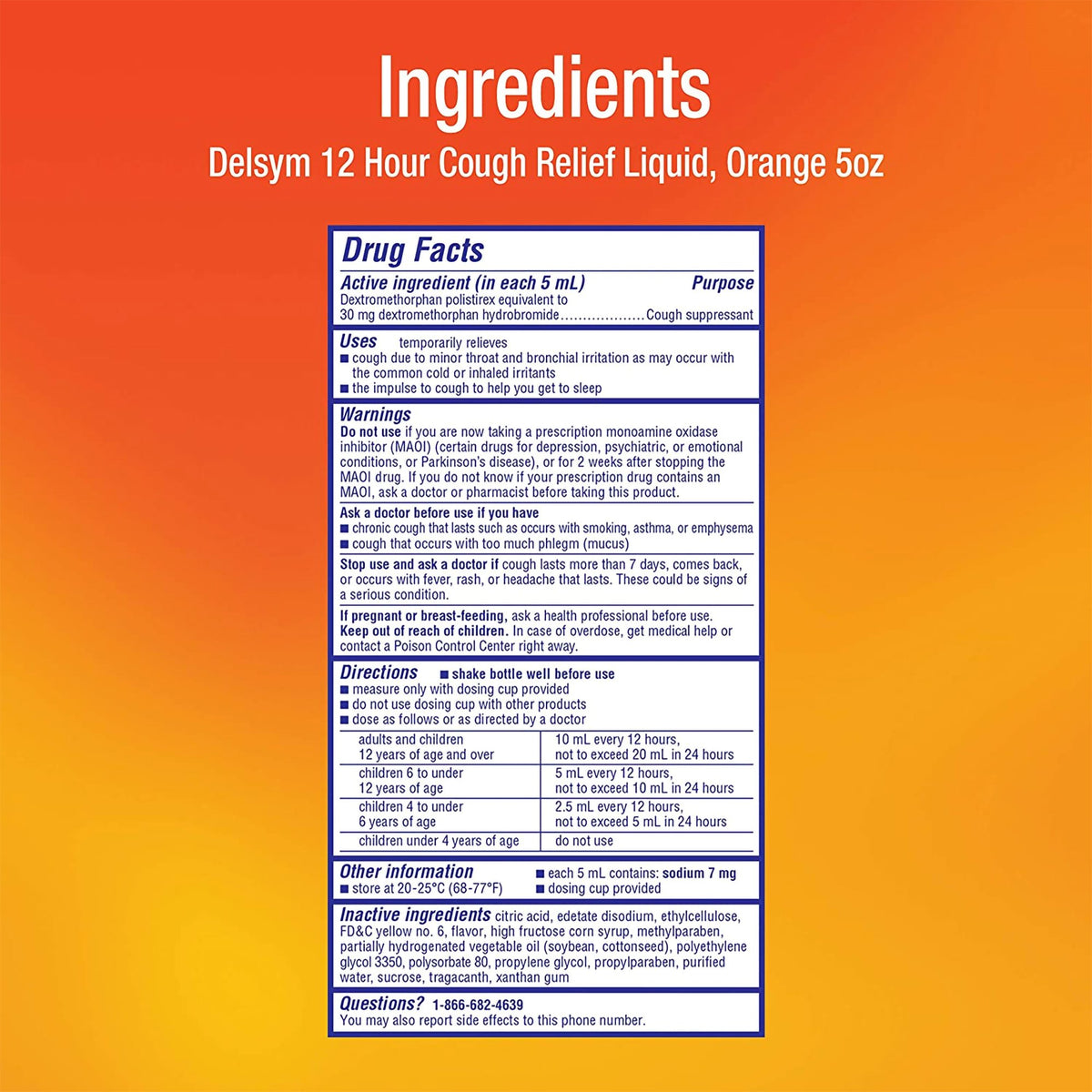 Delsym Dextromethorphan Cold and Cough Relief-Cold and Cough Relief Delsym 30 mg / 5 mL Strength Liquid 5 oz.