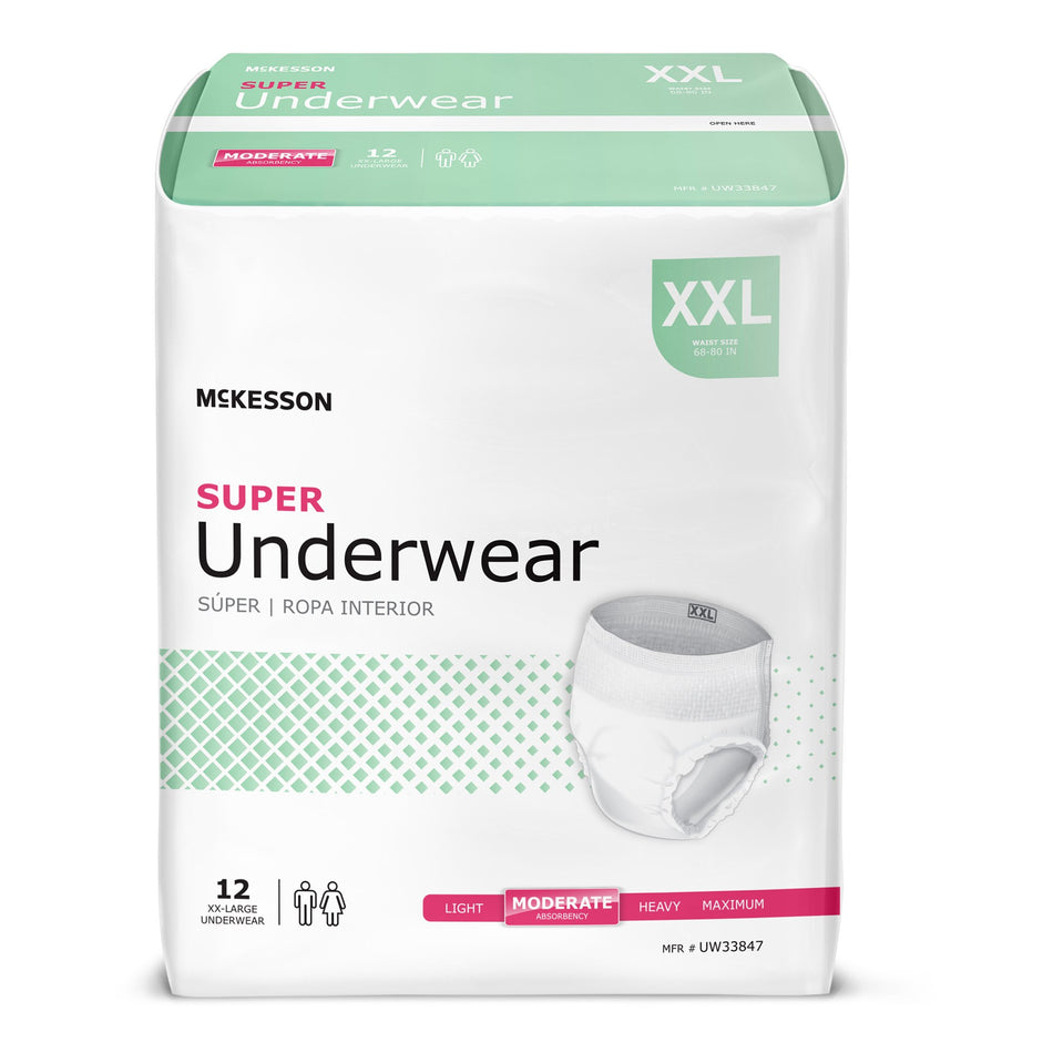 McKesson Super Moderate Absorbency Incontinence Underwear, 2X-Large-Unisex Adult Absorbent Underwear McKesson Pull On with Tear Away Seams 2X-Large Disposable Moderate Absorbency