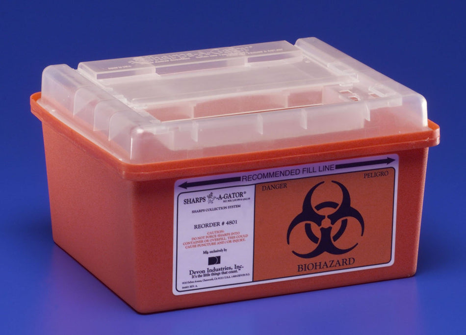 Sharps-A-Gator Multi-purpose Sharps Container, 1 Gallon, 6 x 7 x 10 Inch-Sharps Container Sharps-A-Gator Red Base 6-1/4 H X 7 D X 10-1/2 W Inch Horizontal Entry 1 Gallon
