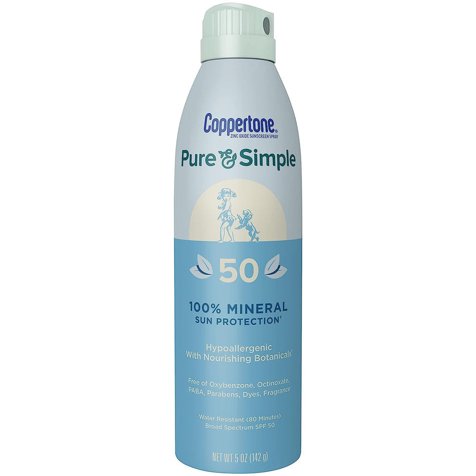 Coppertone� Pure and Simple SPF 50 Mineral Sunscreen Spray, 5 oz.-Sunscreen Coppertone� Pure and Simple SPF 50 Lotion 6 oz. Bottle