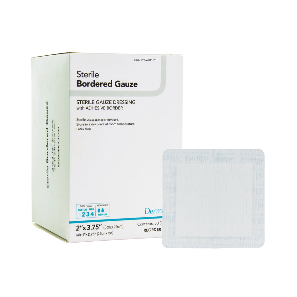 Adhesive Dressing DermaRite® Bordered Gauze 2 X 3-3/4 Inch Square Sterile