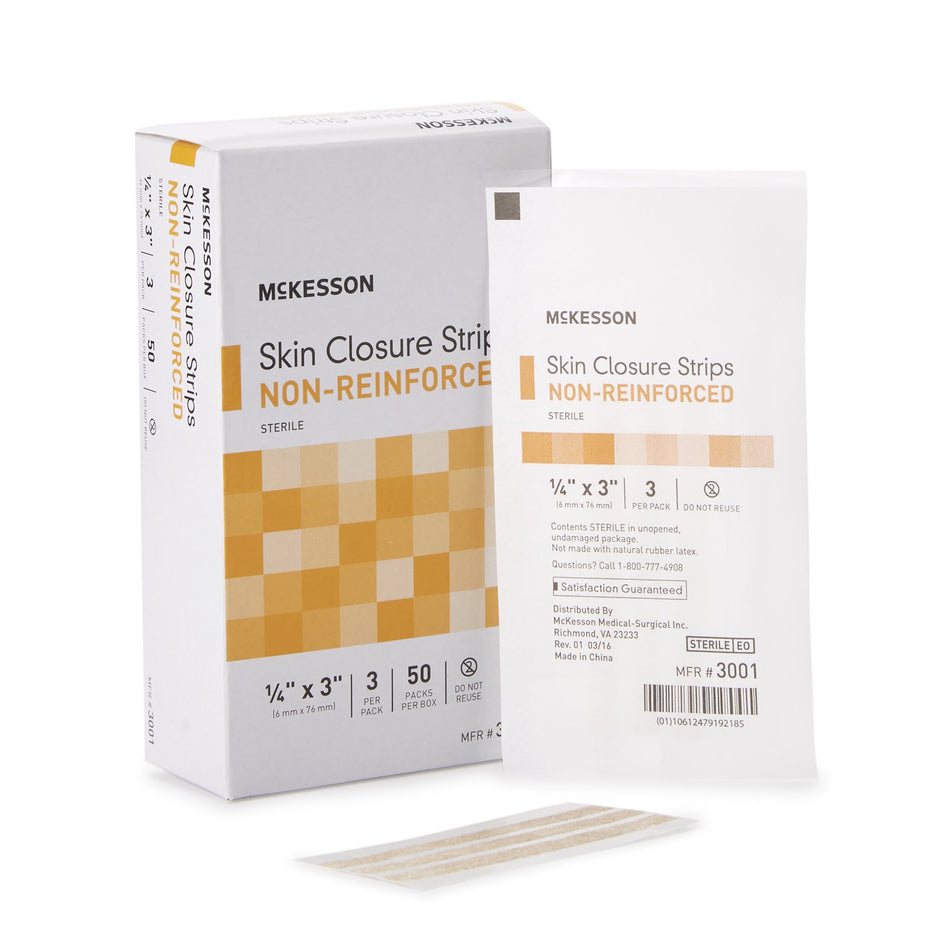 Skin Closure Strip McKesson 1/4 X 3 Inch Nonwoven Material Flexible Strip Tan