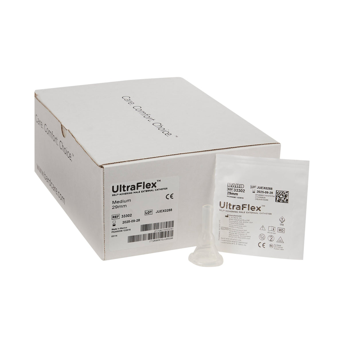 Bard UltraFlex Male External Catheter, Medium-Male External Catheter UltraFlex Self-Adhesive Band Silicone Medium