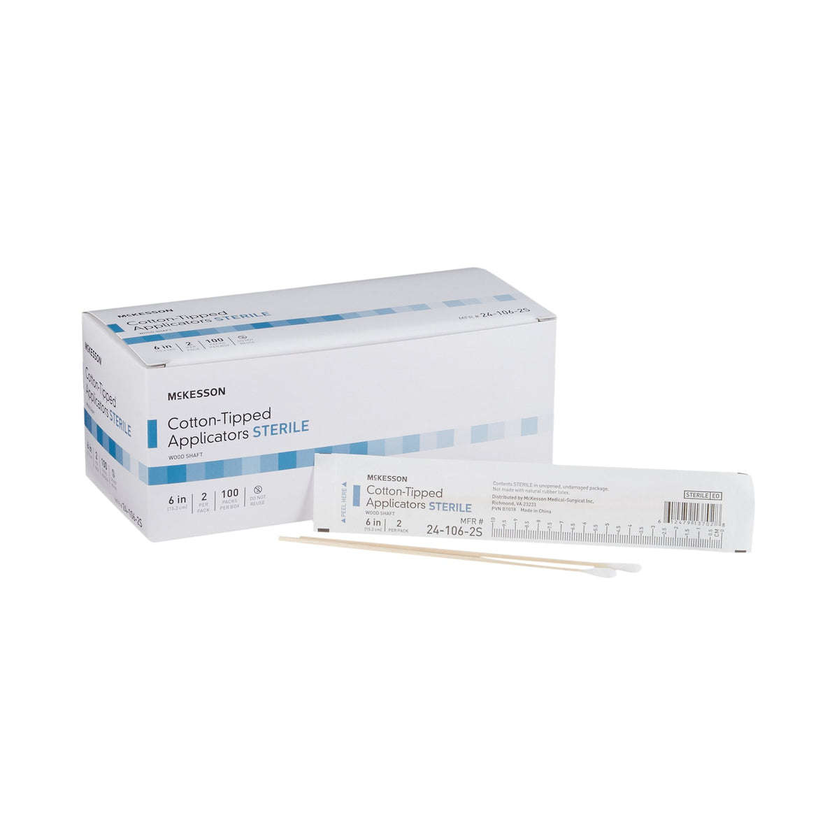 McKesson Cotton Tip Wood Shaft Swabsticks, 6-Inch Length-Swabstick McKesson Cotton Tip Wood Shaft 6 Inch Sterile 2 per Pack