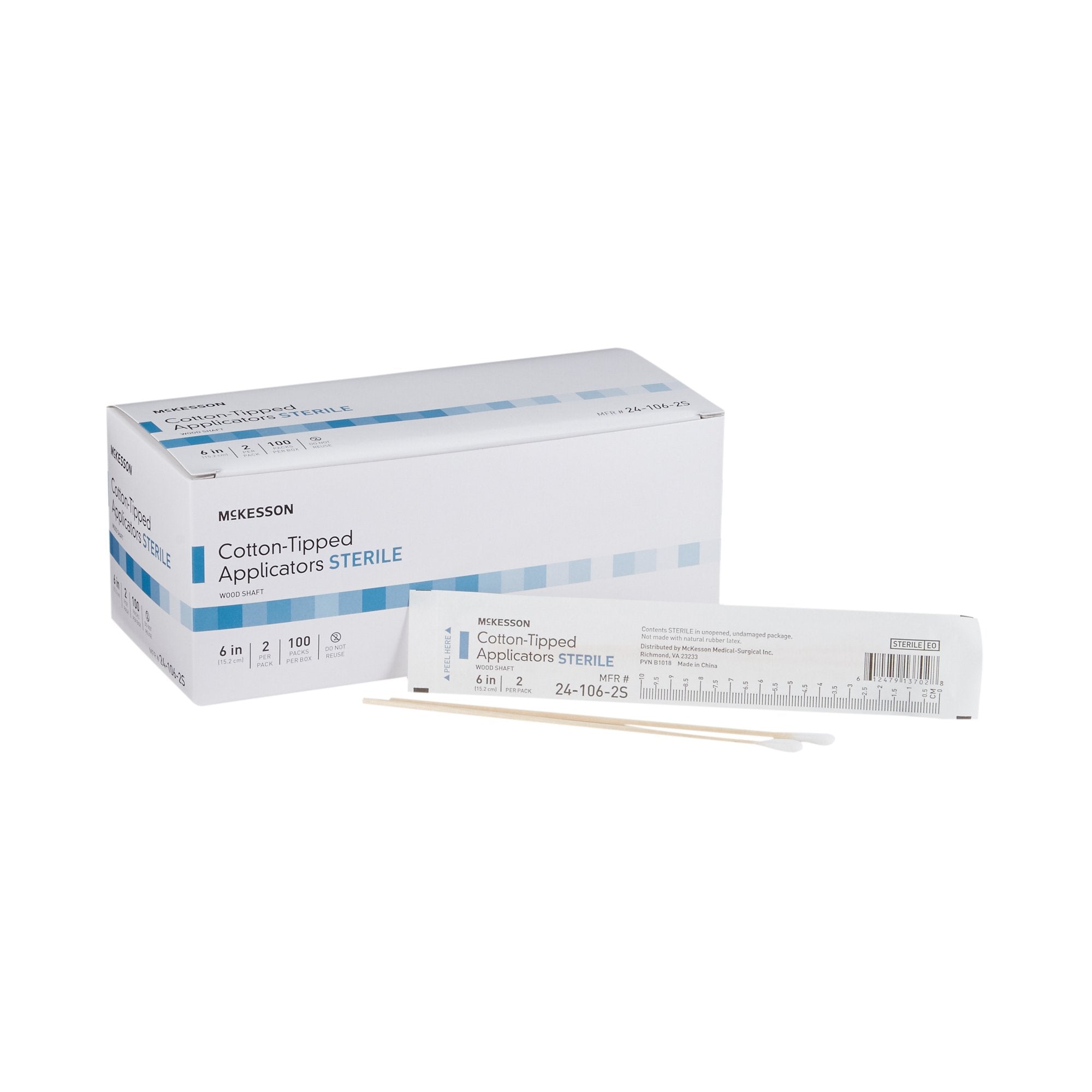 McKesson Cotton Tip Wood Shaft Swabsticks, 6-Inch Length-Swabstick McKesson Cotton Tip Wood Shaft 6 Inch Sterile 2 per Pack