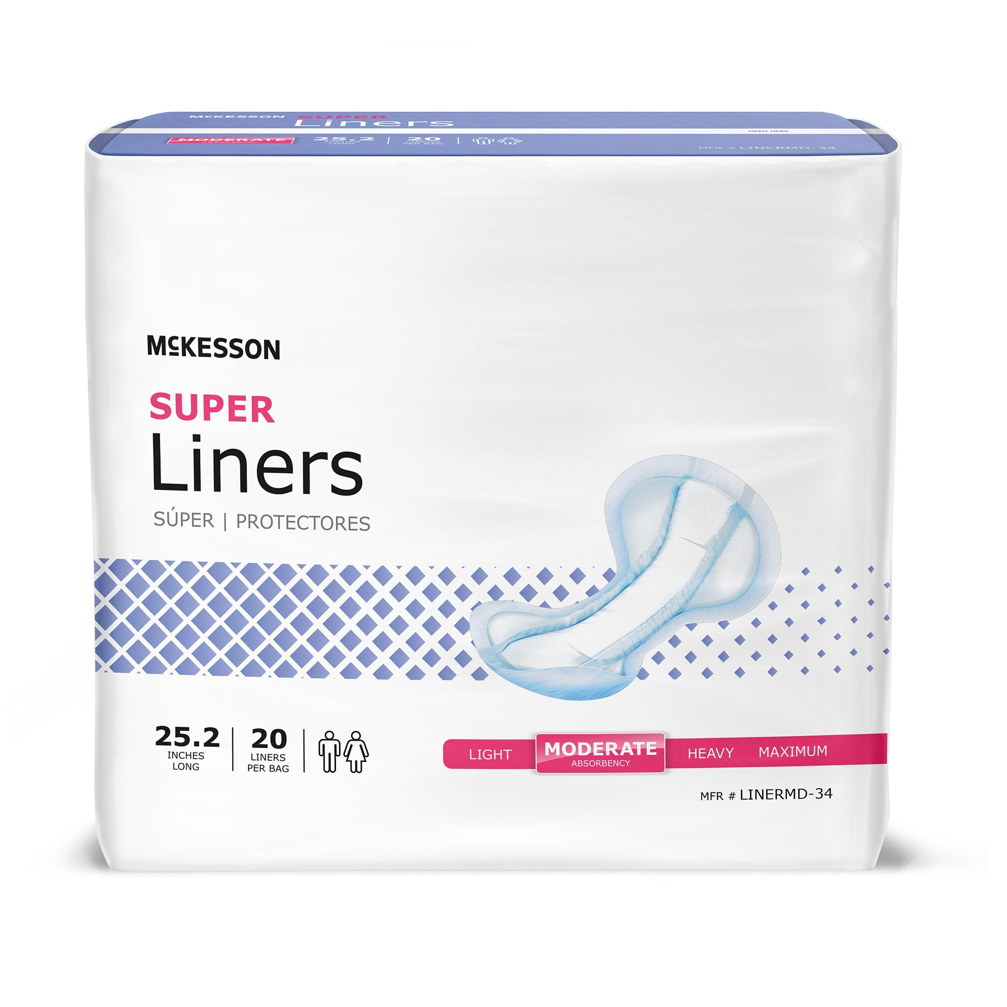 McKesson Super Incontinence Liner-Incontinence Liner McKesson Super 25-1/5 Inch Length Moderate Absorbency Polymer Core One Size Fits Most