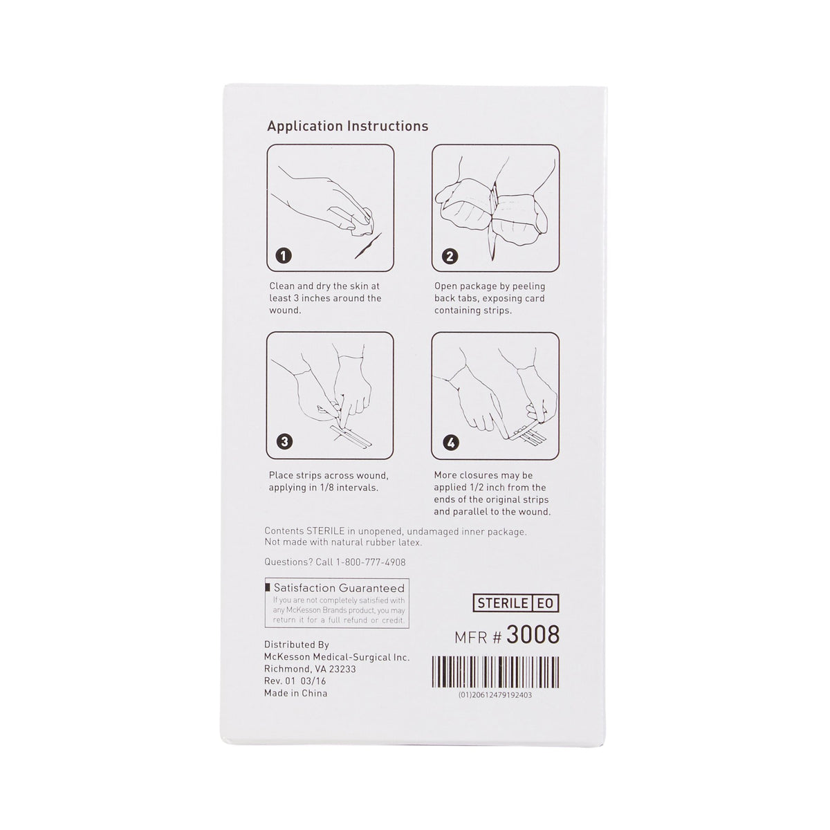McKesson Skin Closure Reinforced Strip, X 1 Inch-Skin Closure Strip McKesson 1/4 X 1-1/2 Inch Nonwoven Material Reinforced Strip White
