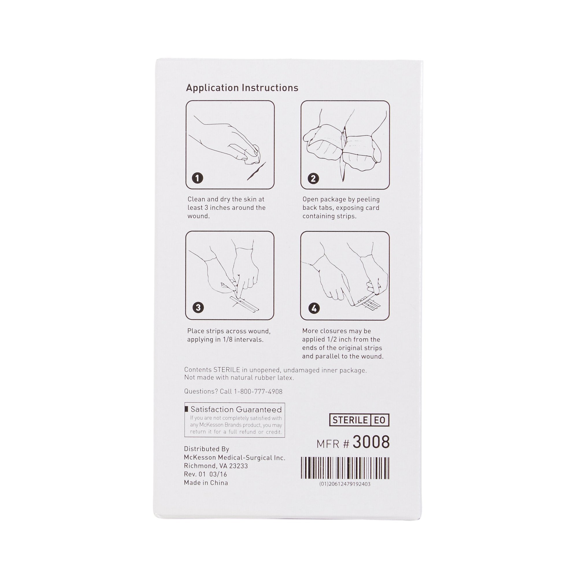 McKesson Skin Closure Reinforced Strip, X 1 Inch-Skin Closure Strip McKesson 1/4 X 1-1/2 Inch Nonwoven Material Reinforced Strip White
