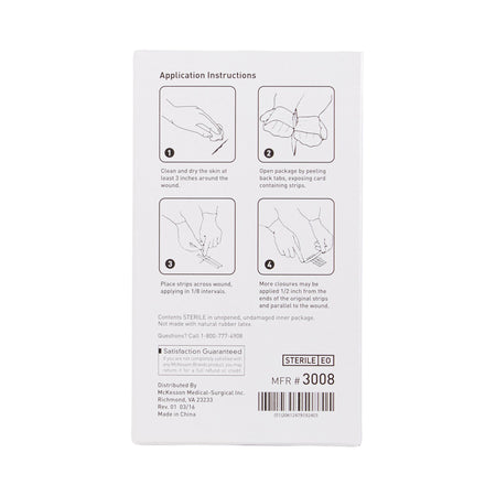 McKesson Skin Closure Reinforced Strip, X 1 Inch-Skin Closure Strip McKesson 1/4 X 1-1/2 Inch Nonwoven Material Reinforced Strip White