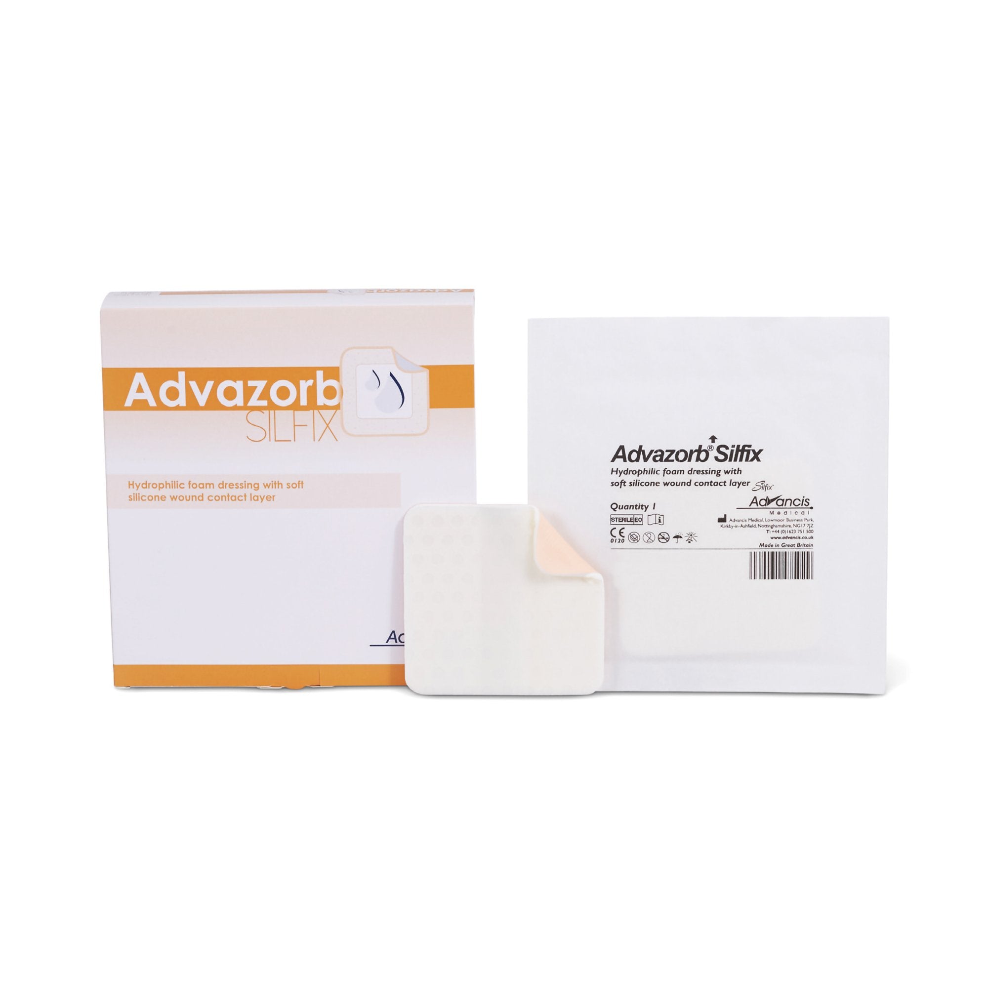 Advazorb Silfix Nonadhesive without Border Silicone Foam Dressing, 4 x 4 Inch-Foam Dressing Advazorb Silfix 4 X 4 Inch Without Border Film Backing Silicone Face Square Sterile