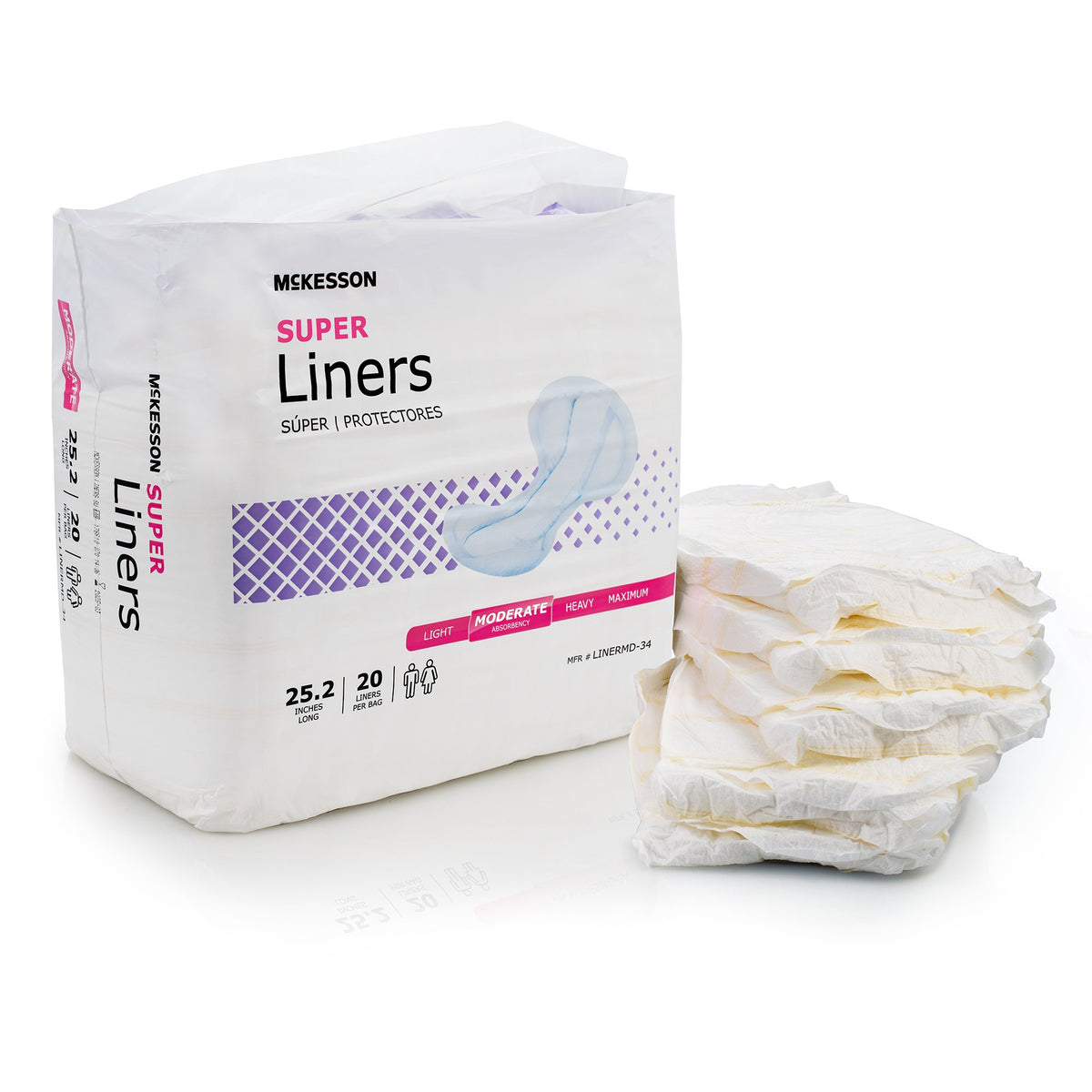 McKesson Super Incontinence Liner-Incontinence Liner McKesson Super 25-1/5 Inch Length Moderate Absorbency Polymer Core One Size Fits Most
