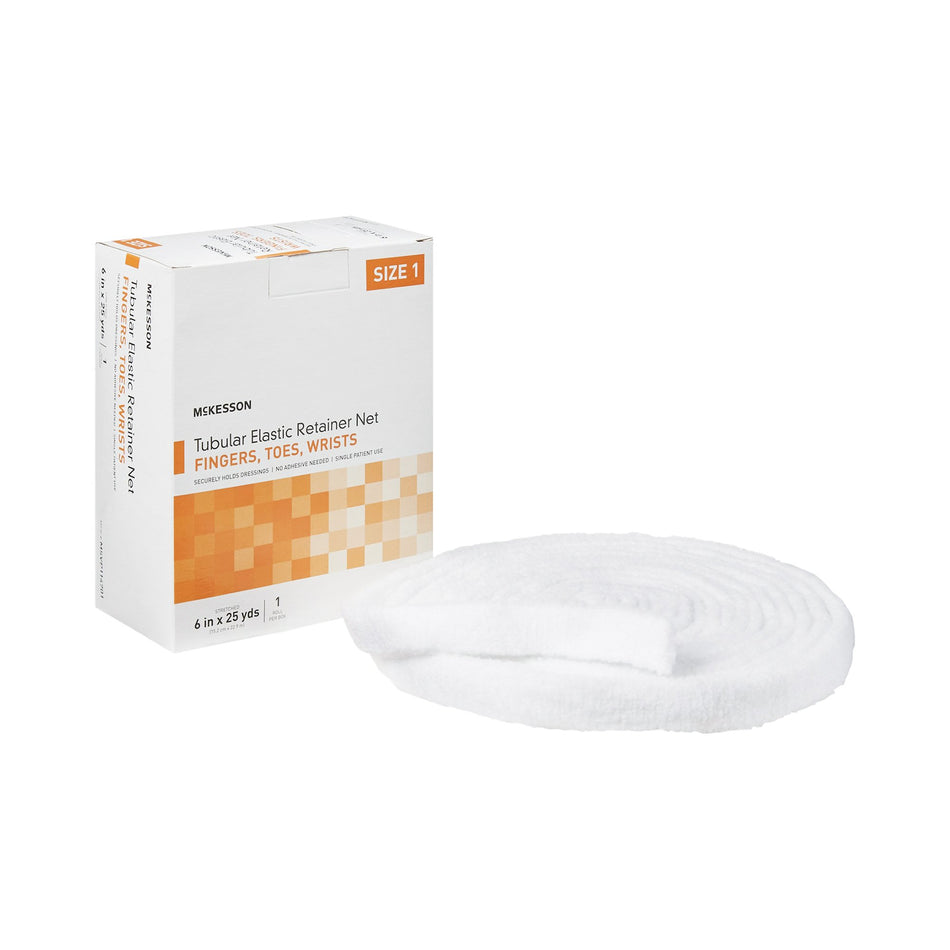 McKesson Tubular Bandage, Size 1, 25 Yard-Elastic Net Retainer Dressing McKesson Tubular Elastic 6 Inch X 25 Yard (15.2 cm x 22.9 m) Size 1 White Finger / Toe / Wrist NonSterile
