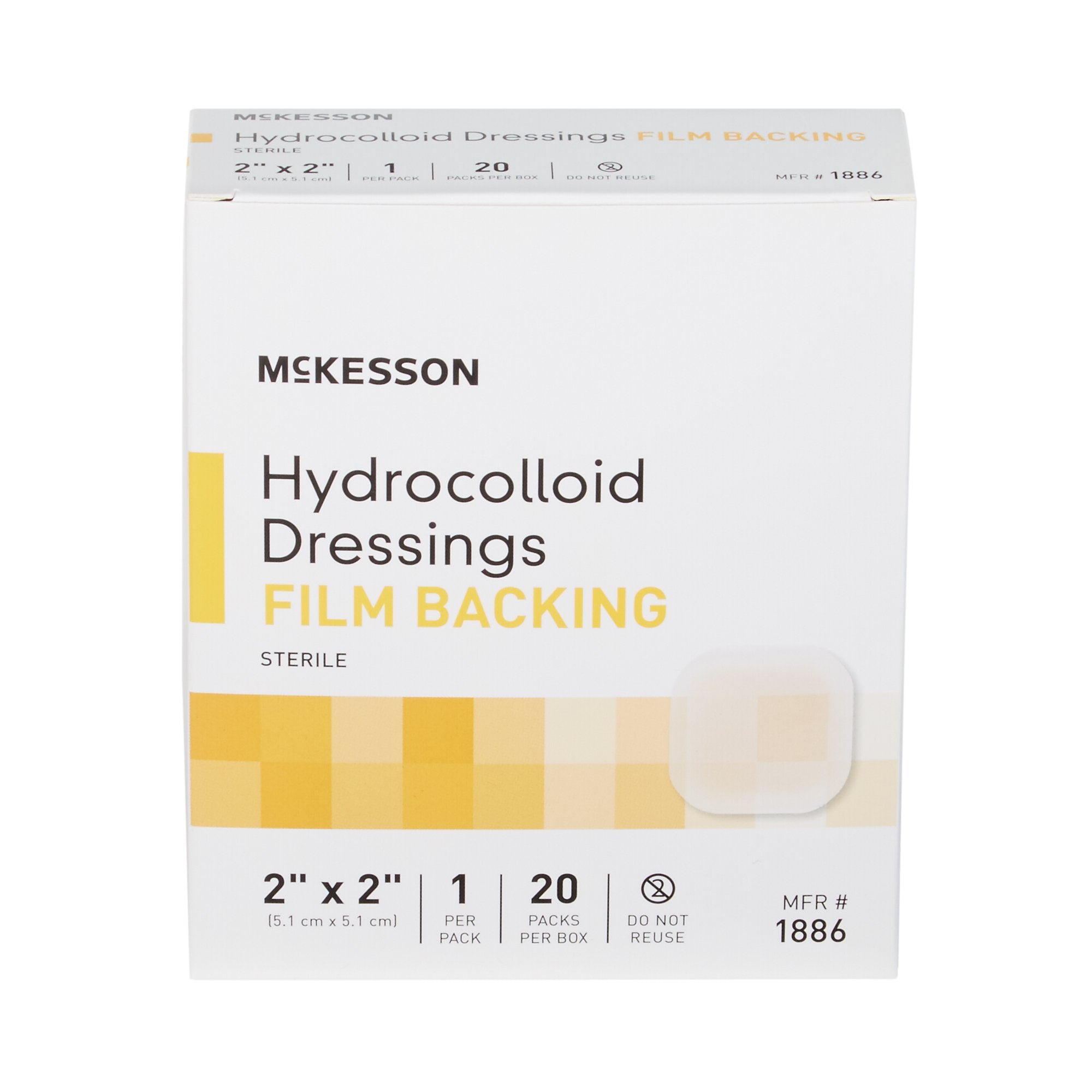 McKesson Hydrocolloid Dressing, 2 x 2 Inch-Hydrocolloid Dressing McKesson Waterproof Film Backing 2 X 2 Inch Square Hydrocolloid / Film