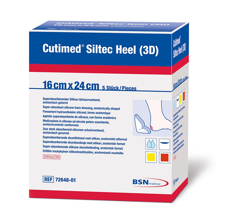 Cutimed� Siltec� Heel 3D Silicone Foam Dressing-Foam Dressing Cutimed� Siltec� Heel 3D 6-1/2 X 9-1/2 Inch Without Border Film Backing Silicone Face Heel Cup Style Sterile