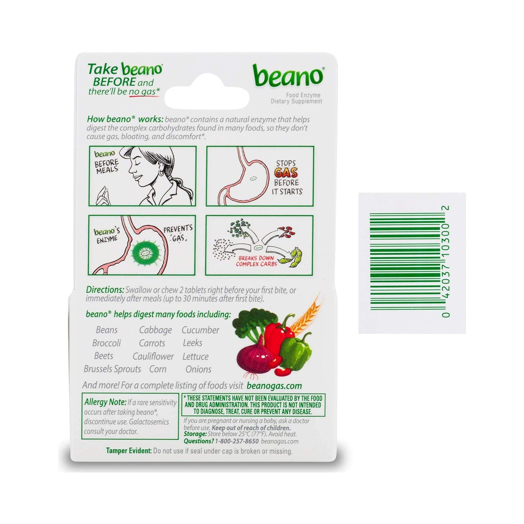 Beano Extra Strength Food Enzyme Tablets-Gas Relief Beano 400 GALU Strength Tablet 100 per Bottle