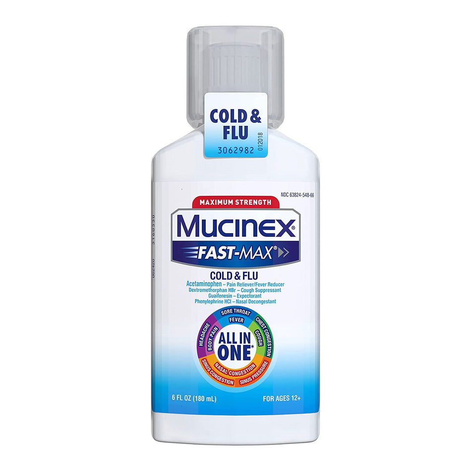 Mucinex Fast-Max Cold & Flu Cold and Cough Relief, 6-ounce Bottle-Cold and Cough Relief Mucinex Fast-Max Cold & Flu 650 mg - 20 mg - 400 mg - 10 mg / 20 mL Strength Liquid 6 oz.