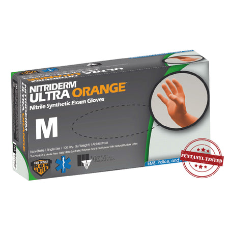 NitriDerm Ultra Orange Nitrile Exam Glove, Medium, Orange-Exam Glove NitriDerm Ultra Orange Medium NonSterile Nitrile Standard Cuff Length Fully Textured Orange Chemo Tested / Fentanyl Tested