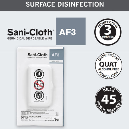Sani-Cloth AF3 Germicidal Large Disinfectant Wipes, Portable Pack-Sani-Cloth AF3 Surface Disinfectant Cleaner Premoistened Germicidal Manual Pull Wipe 80 Count Hard Case Unscented NonSterile
