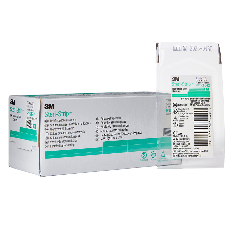 3M Steri-Strip Skin Closure Strip, 0.25 x 1.5 in.-Skin Closure Strip Steri-Strip 1/4 X 1-1/2 Inch Nonwoven Material Reinforced Strip White