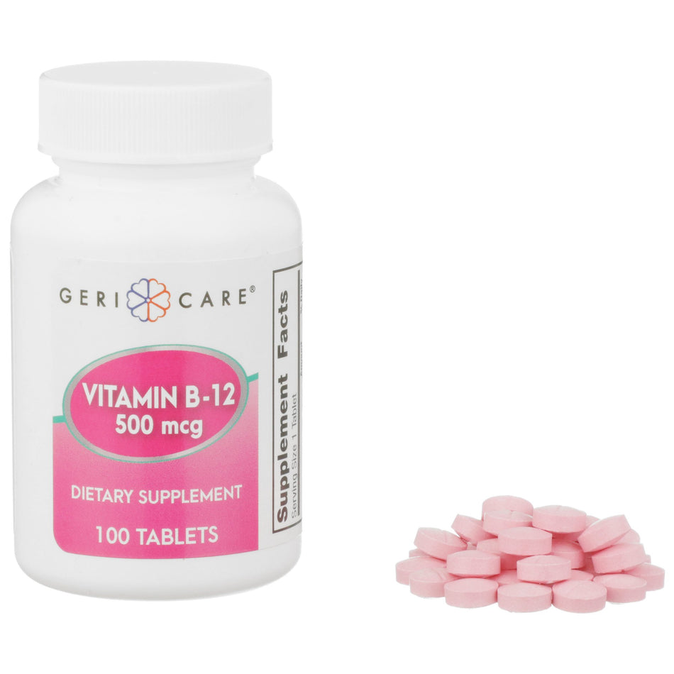 Geri-Care Vitamin B-12 Supplement-Vitamin Supplement Geri-Care Vitamin B12 500 mcg Strength Tablet 100 per Bottle