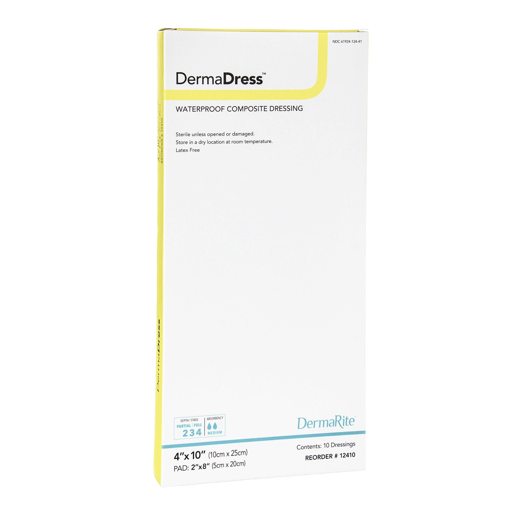 DermaDress Composite Dressing, 4 x 10 Inch-Composite Dressing DermaDress 4 X 10 Inch Rectangle Sterile Waterproof Film Backing