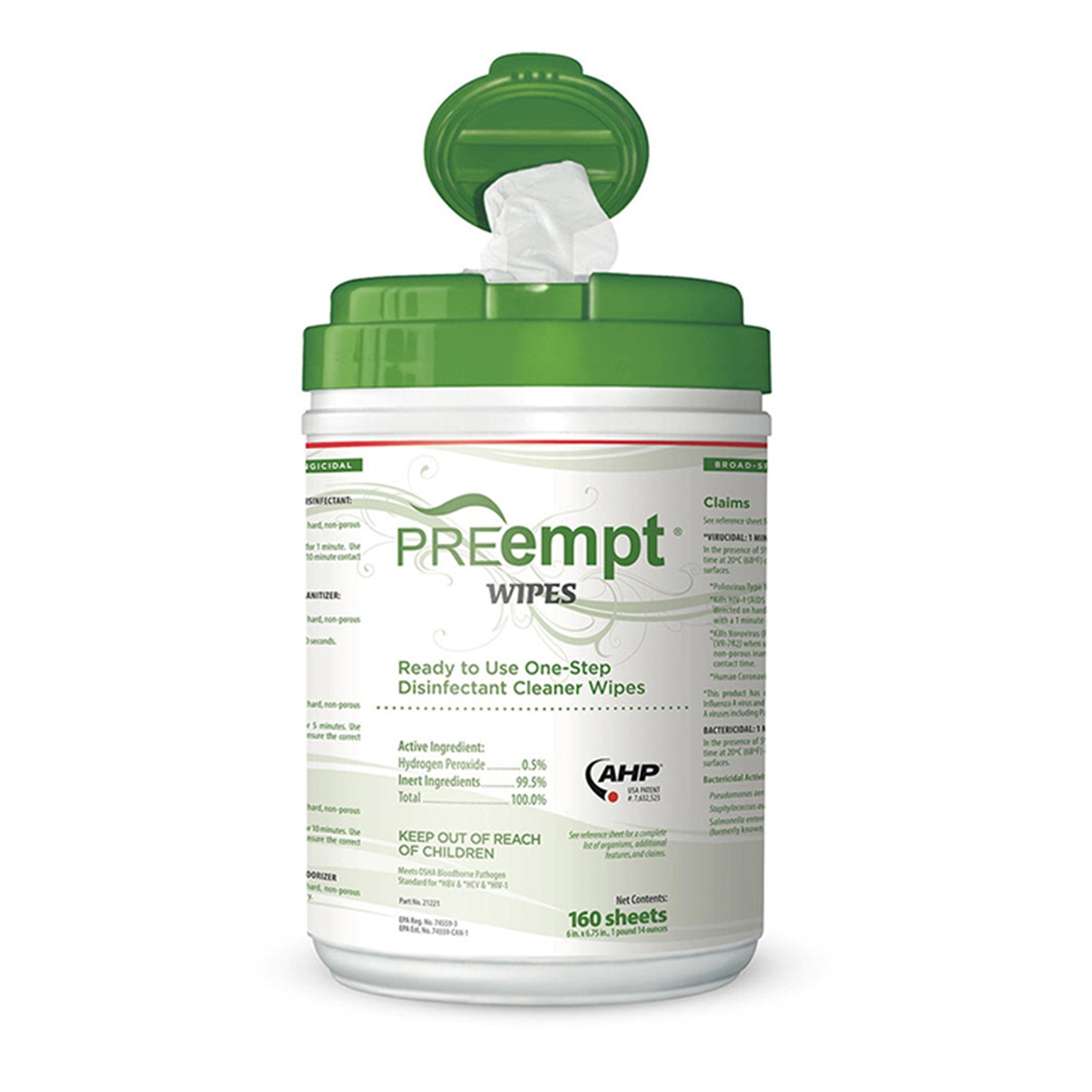 PREempt Surface Disinfectant Cleaner Wipes-PREempt Surface Disinfectant Cleaner Premoistened Cleanroom Manual Pull Wipe 160 Count Canister Unscented NonSterile