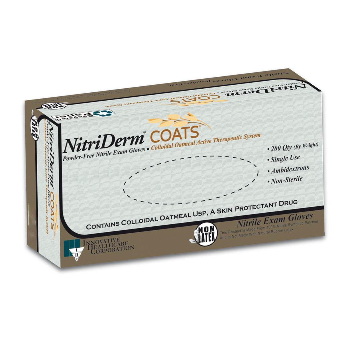 NitriDerm Coats Nitrile Exam Glove, Small, White-Exam Glove NitriDerm COATS Small NonSterile Nitrile Standard Cuff Length Fully Textured White Chemo Tested
