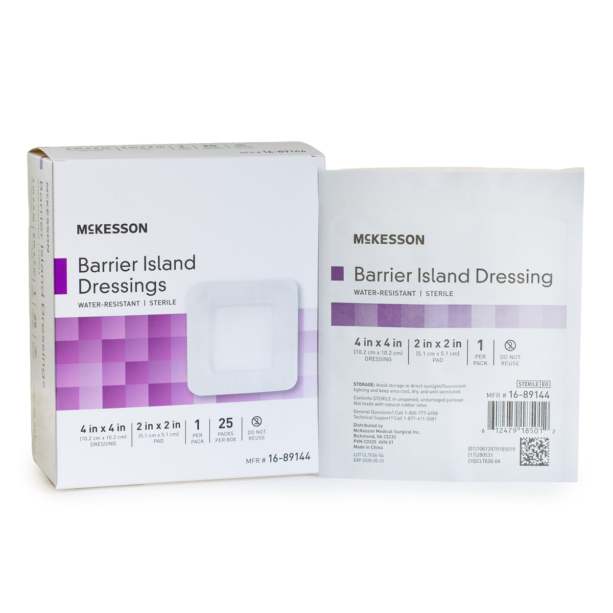 McKesson Composite Barrier Island Dressing, 4 x 4 Inch-Composite Dressing McKesson 4 X 4 Inch Square Sterile Water Resistant Film Backing