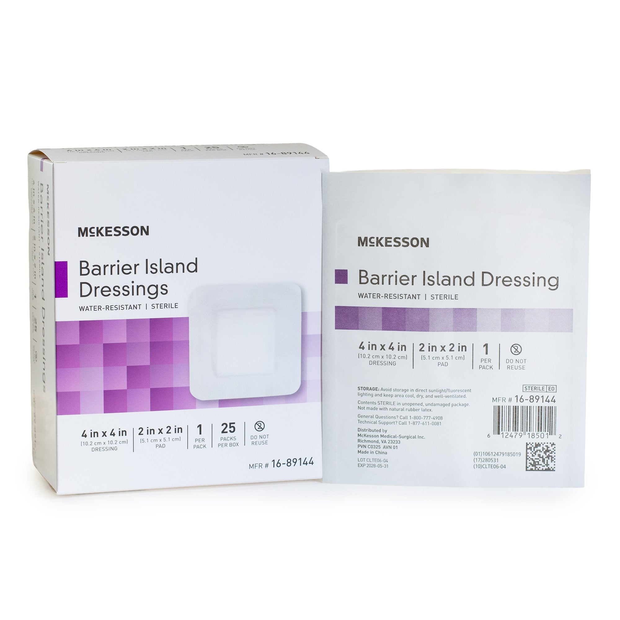 McKesson Composite Barrier Island Dressing, 4 x 4 Inch-Composite Dressing McKesson 4 X 4 Inch Square Sterile Water Resistant Film Backing