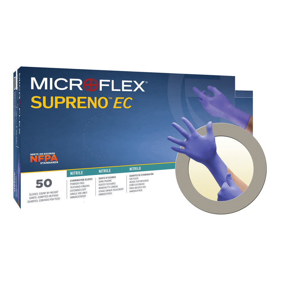 Supreno EC Nitrile Extended Cuff Length Exam Glove, Extra Large, Blue-Exam Glove Supreno EC X-Large NonSterile Nitrile Extended Cuff Length Textured Fingertips Blue Chemo Tested / Fentanyl Tested
