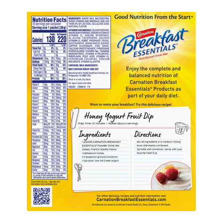 Carnation Breakfast Essentials Vanilla Nutritional Drink-Oral Supplement Carnation Breakfast Essentials French Vanilla Flavor Powder 1.26 oz. Individual Packet